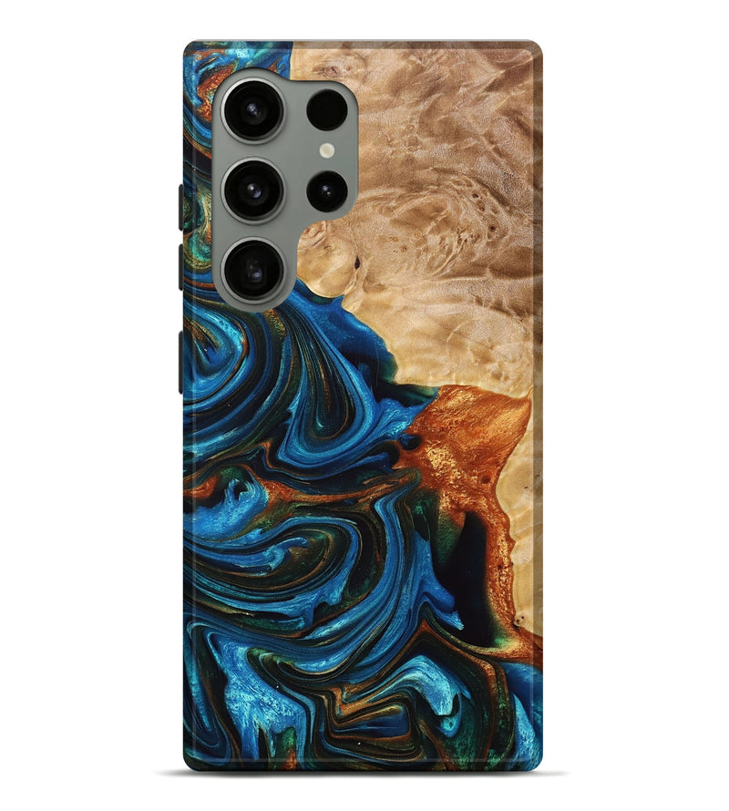 Galaxy S24 Ultra Wood+Resin Live Edge Phone Case - Joan (Teal & Gold, 694891)