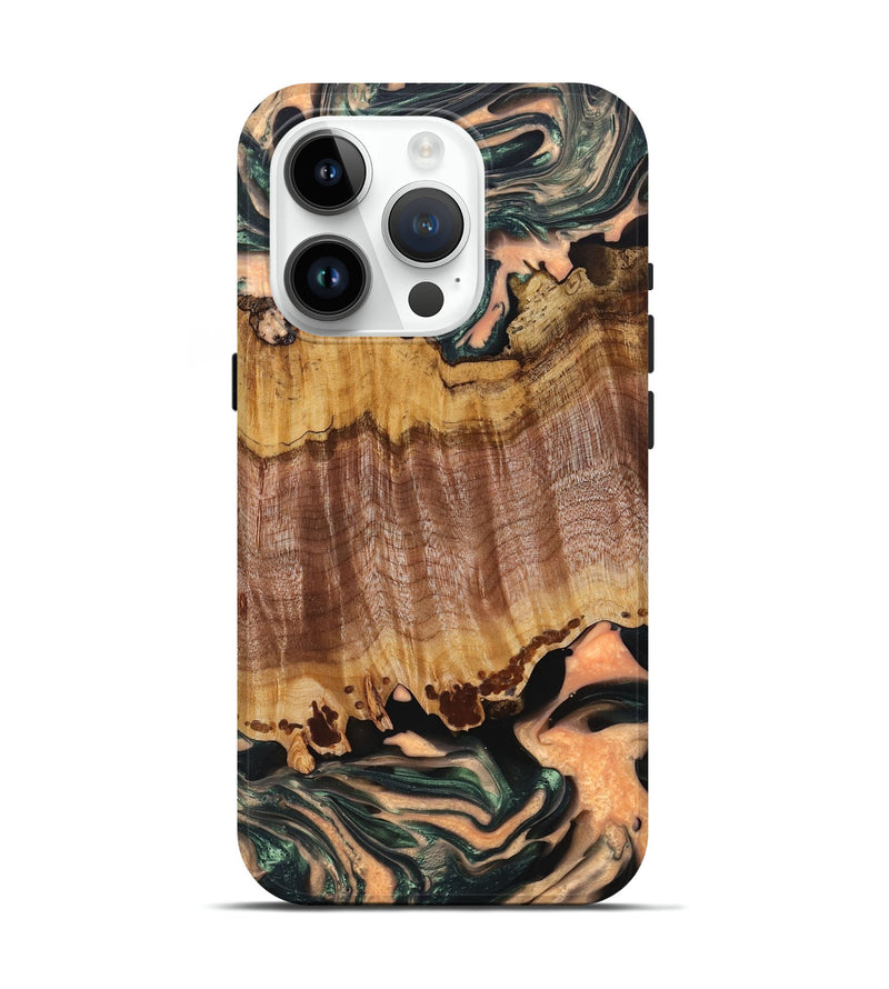 iPhone 15 Pro Wood+Resin Live Edge Phone Case - Janine (Green, 694960)
