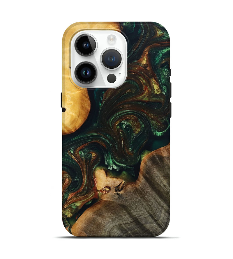 iPhone 15 Pro Wood+Resin Live Edge Phone Case - Leticia (Green, 694965)