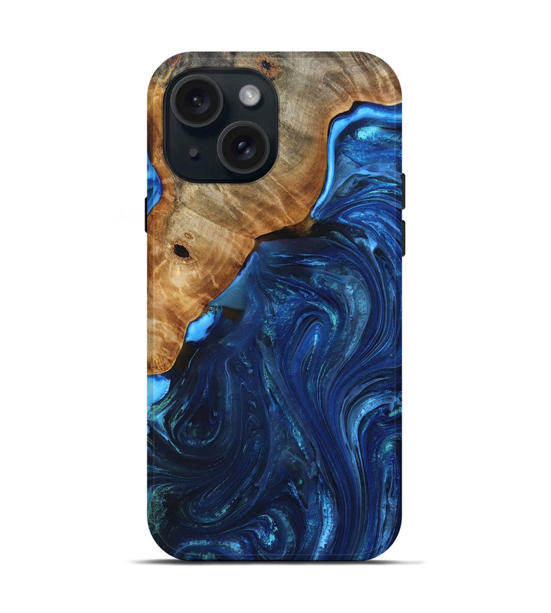 iPhone 15 Wood+Resin Live Edge Phone Case - Braylen (Blue, 694966)