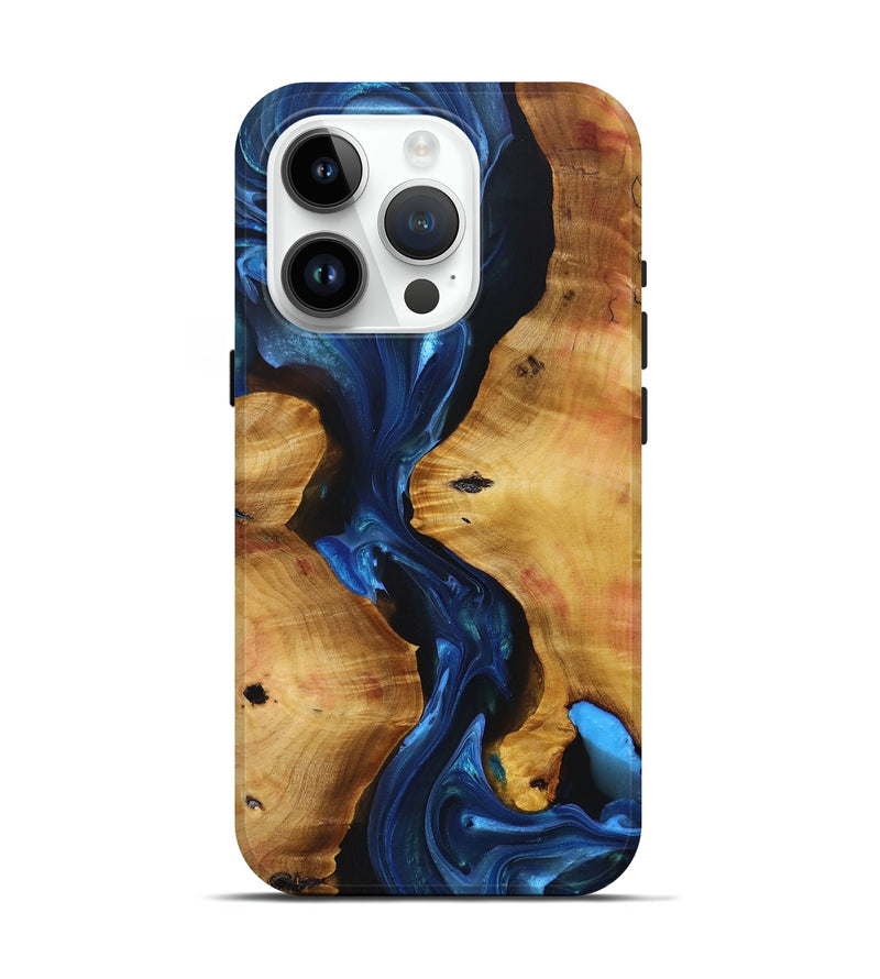 iPhone 15 Pro Wood+Resin Live Edge Phone Case - Adrienne (Blue, 694967)