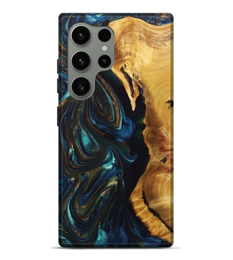 Galaxy S24 Ultra Wood+Resin Live Edge Phone Case - Kaelyn (Teal & Gold, 694973)