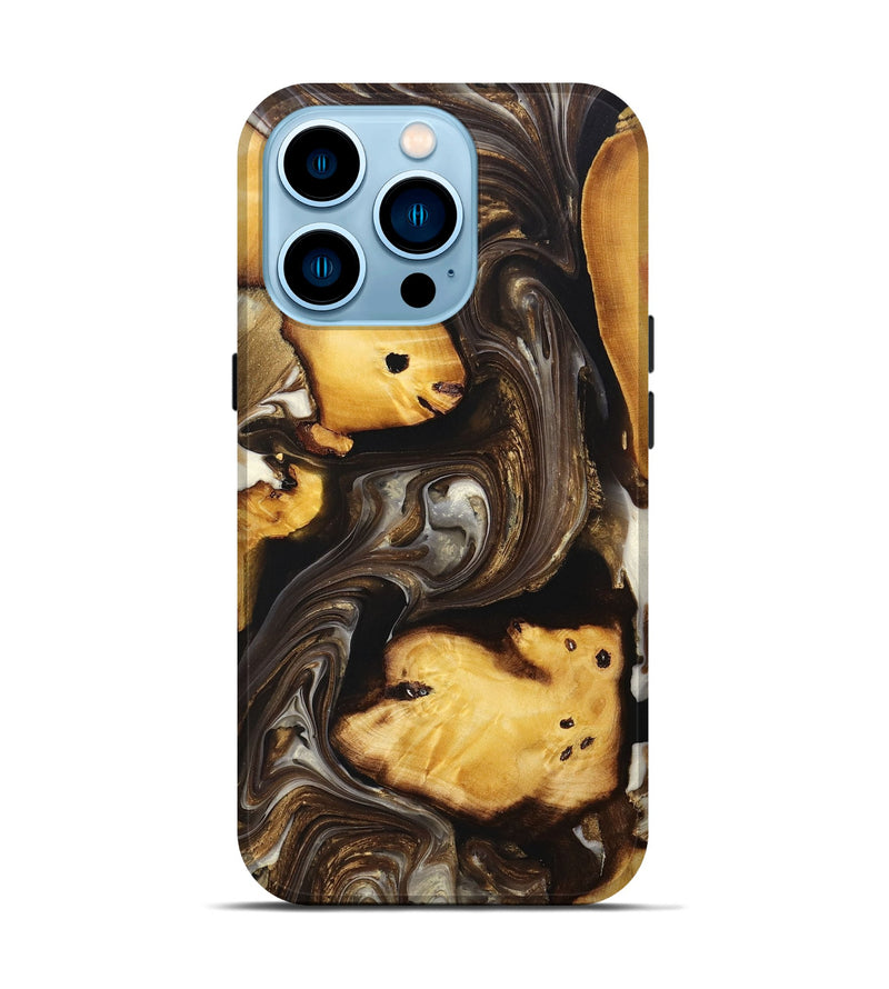 iPhone 14 Pro Wood+Resin Live Edge Phone Case - Gwen (Black & White, 694978)