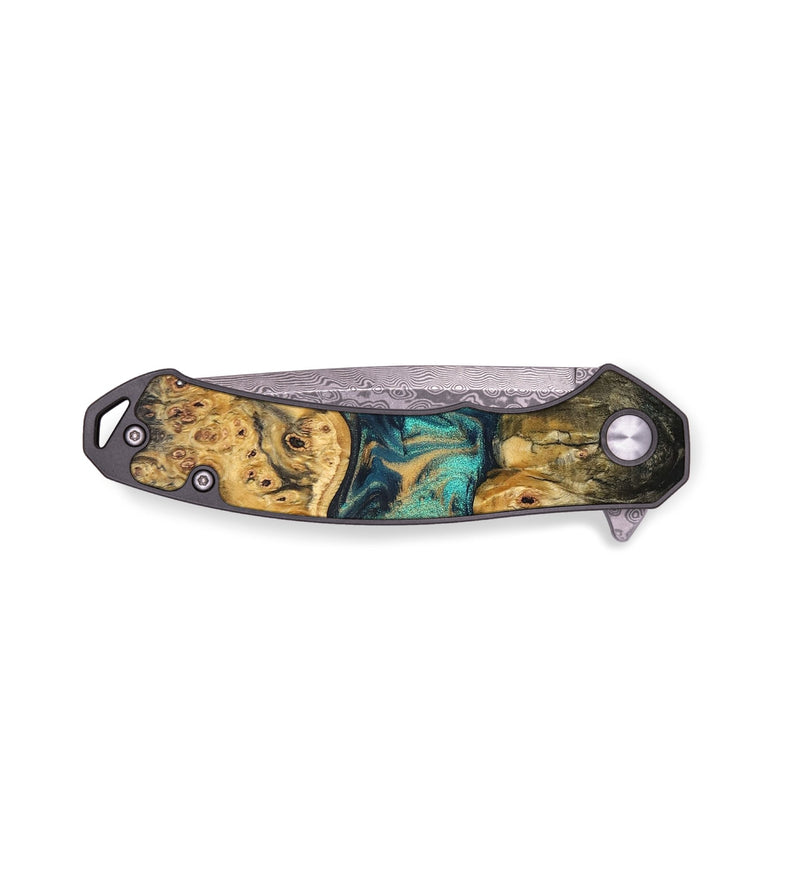 EDC Wood+Resin Pocket Knife - Silas (Teal & Gold, 695020)