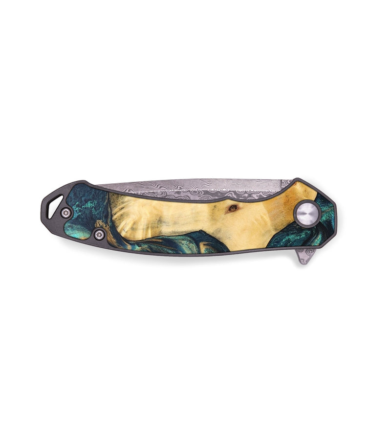 EDC Wood+Resin Pocket Knife - Mary (Teal & Gold, 695021)