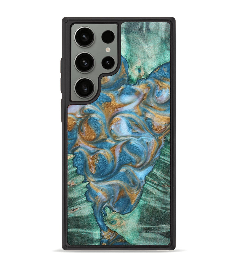 Galaxy S23 Ultra Wood+Resin Phone Case - Carl (Teal & Gold, 695209)