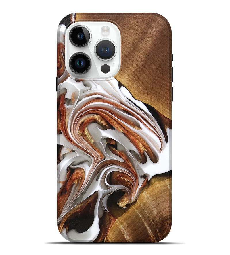 iPhone 15 Pro Max Wood+Resin Live Edge Phone Case - Courtney (Black & White, 695291)