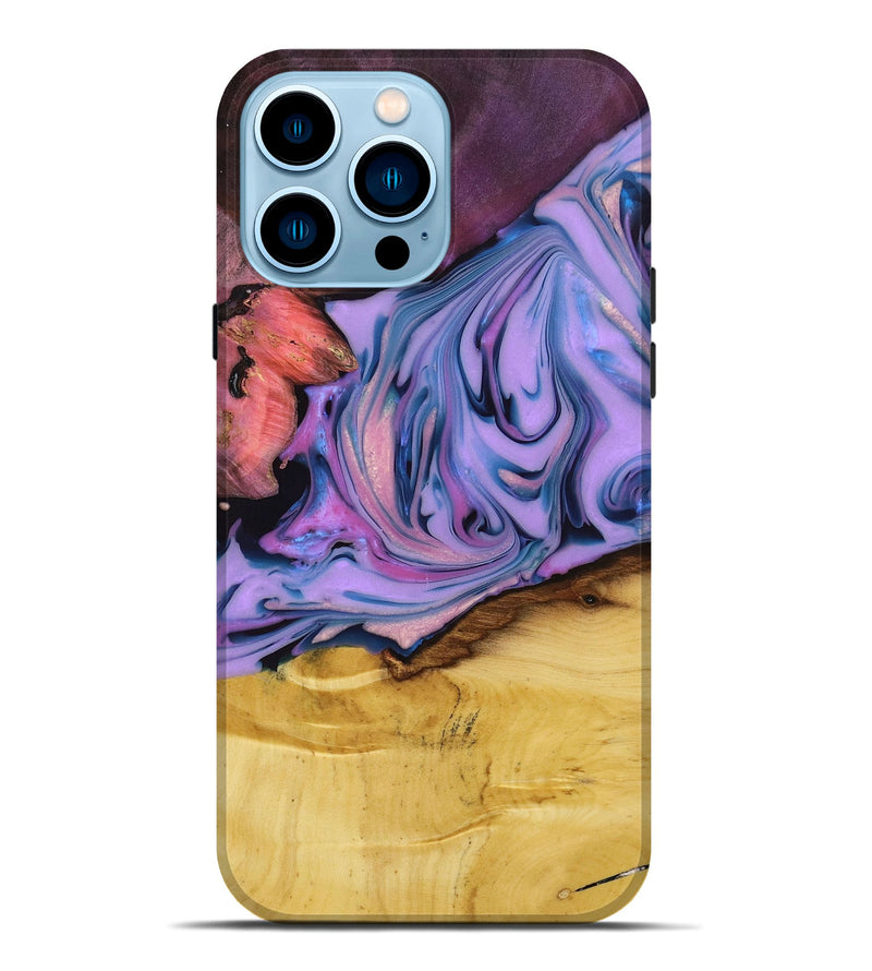 iPhone 14 Pro Max Wood+Resin Live Edge Phone Case - Clara (Purple, 695292)