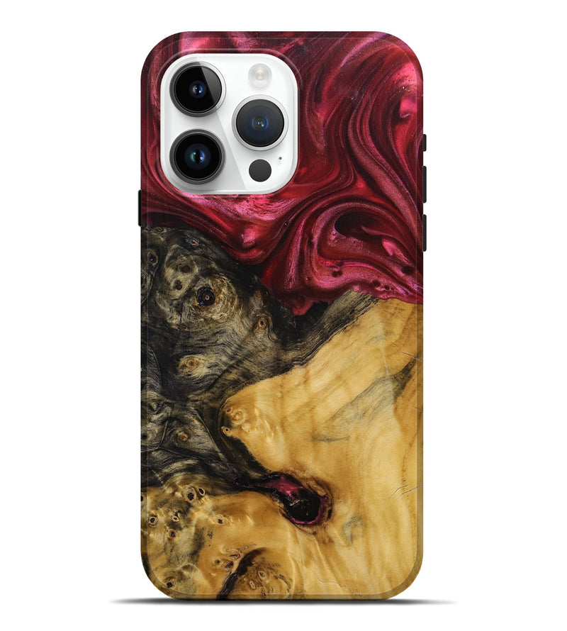 iPhone 15 Pro Max Wood+Resin Live Edge Phone Case - Cecil (Red, 695300)