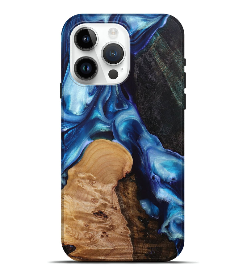 iPhone 15 Pro Max Wood+Resin Live Edge Phone Case - Roman (Blue, 695301)