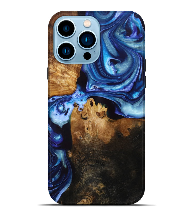 iPhone 14 Pro Max Wood+Resin Live Edge Phone Case - Fannie (Blue, 695302)