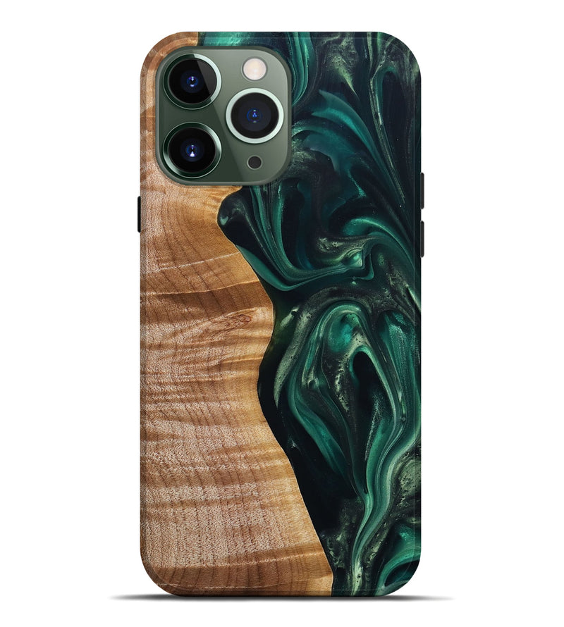 iPhone 13 Pro Max Wood+Resin Live Edge Phone Case - Albert (Green, 695305)