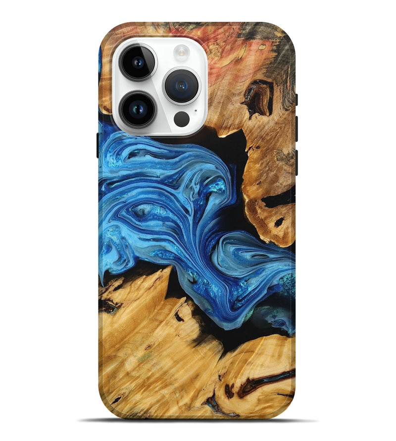 iPhone 15 Pro Max Wood+Resin Live Edge Phone Case - Braylon (Blue, 695391)