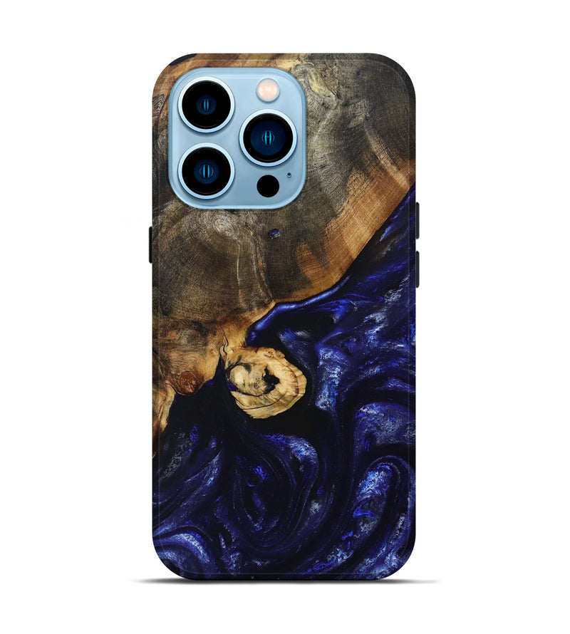 iPhone 14 Pro Wood+Resin Live Edge Phone Case - Doris (Blue, 695392)