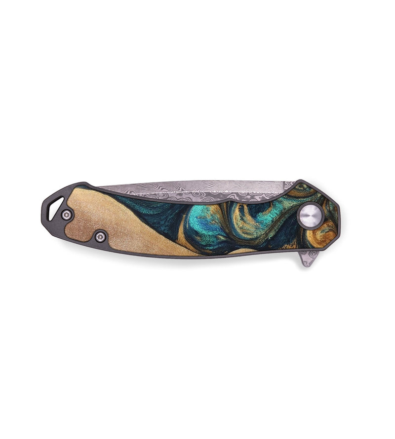 EDC Wood+Resin Pocket Knife - Eunice (Teal & Gold, 695421)