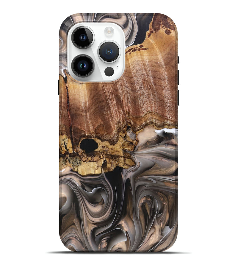 iPhone 15 Pro Max Wood+Resin Live Edge Phone Case - Sue (Black & White, 695792)