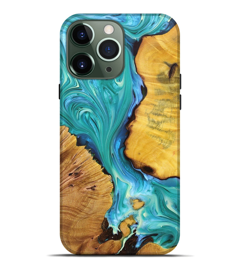 iPhone 13 Pro Max Wood+Resin Live Edge Phone Case - Essie (Blue, 695794)