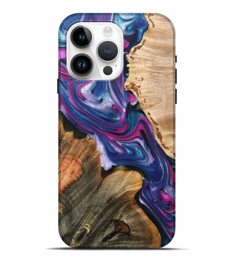 iPhone 15 Pro Max Wood+Resin Live Edge Phone Case - Audrina (Purple, 695796)