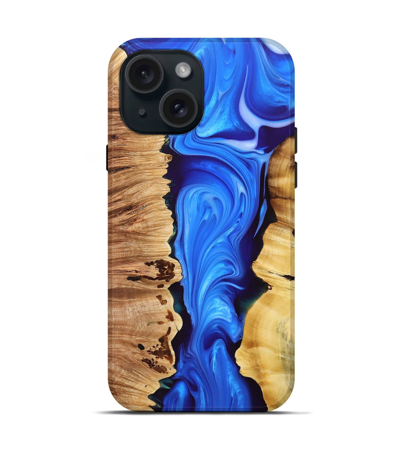 iPhone 15 Wood+Resin Live Edge Phone Case - Joselyn (Blue, 695797)