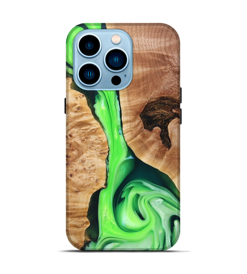 iPhone 14 Pro Wood+Resin Live Edge Phone Case - Stacy (Green, 695798)