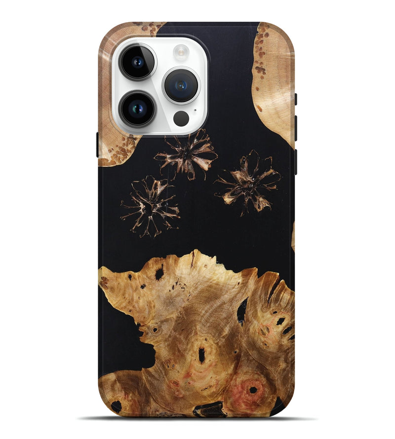 iPhone 15 Pro Max Wood+Resin Live Edge Phone Case - Daisy (Pure Black, 695804)