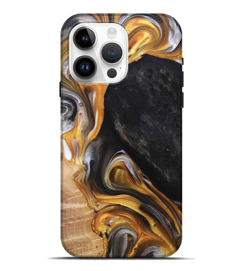 iPhone 15 Pro Max Wood+Resin Live Edge Phone Case - Dominique (Black & White, 695815)