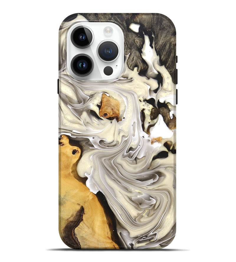 iPhone 15 Pro Max Wood+Resin Live Edge Phone Case - Karl (Black & White, 695820)