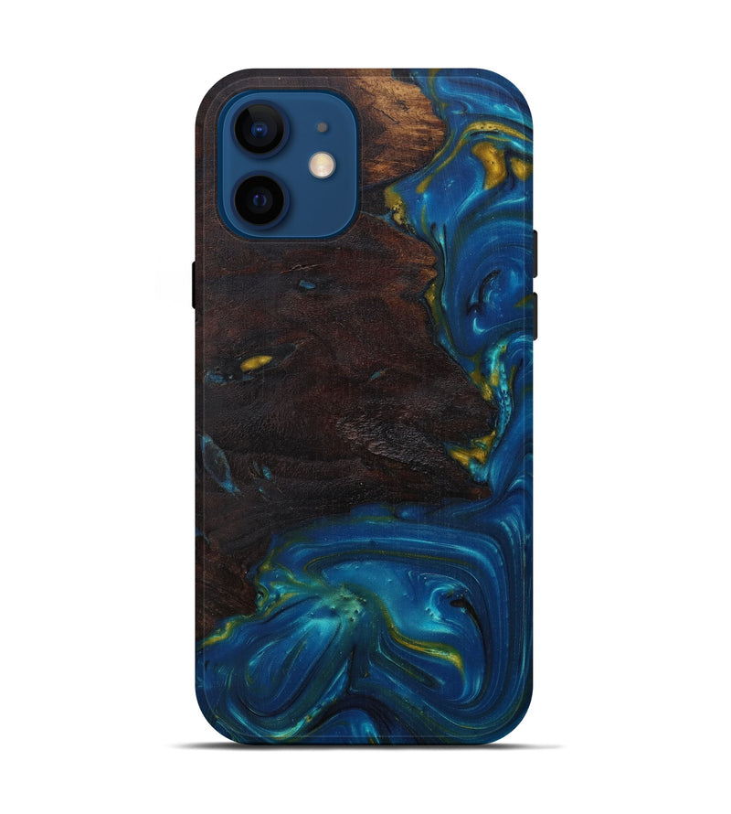 iPhone 12 Wood+Resin Live Edge Phone Case - Partap (Teal & Gold, 585593)