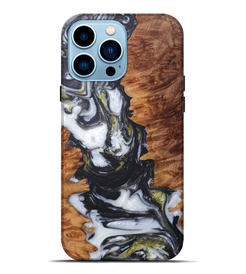 iPhone 14 Pro Max Wood+Resin Live Edge Phone Case - Devinne (Black & White, 602526)