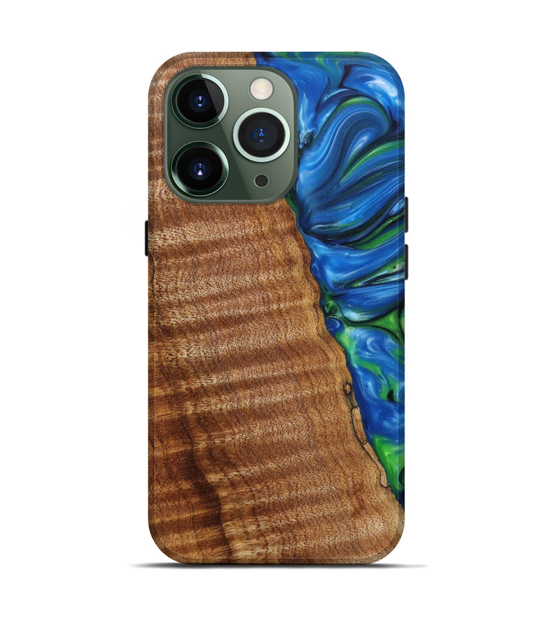iPhone 13 Pro Wood+Resin Live Edge Phone Case - Thea (Blue, 638982)