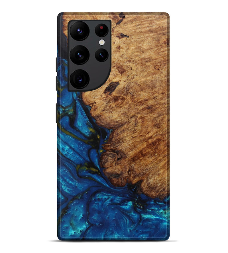 Galaxy S22 Ultra Wood+Resin Live Edge Phone Case - Furrukh (Teal & Gold, 590673)
