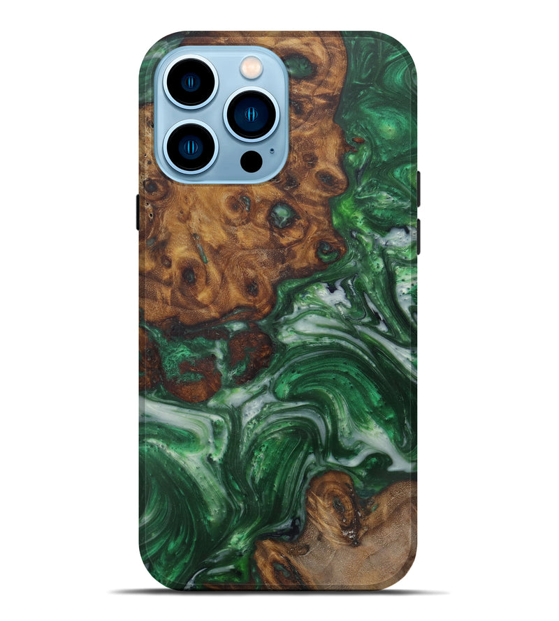 iPhone 14 Pro Max Wood+Resin Live Edge Phone Case - Sabra (Dark Green, 587048)