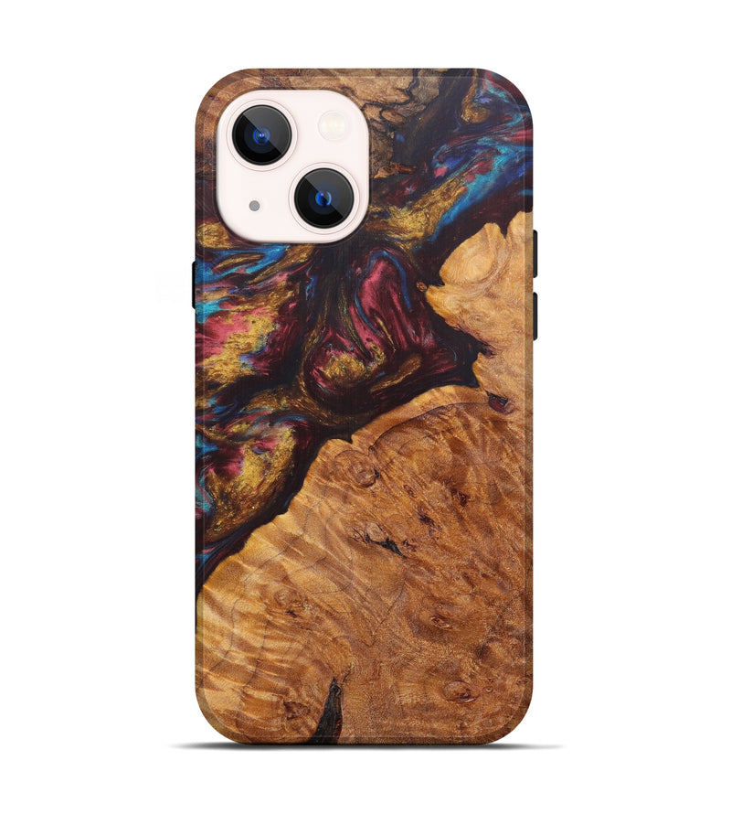 iPhone 14 Wood+Resin Live Edge Phone Case - Gene (Dark Red, 608560)