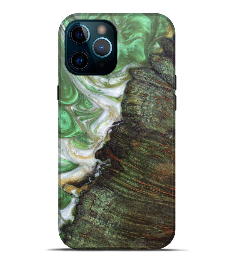 iPhone 12 Pro Max Wood+Resin Live Edge Phone Case - Oguz (Dark Green, 607101)