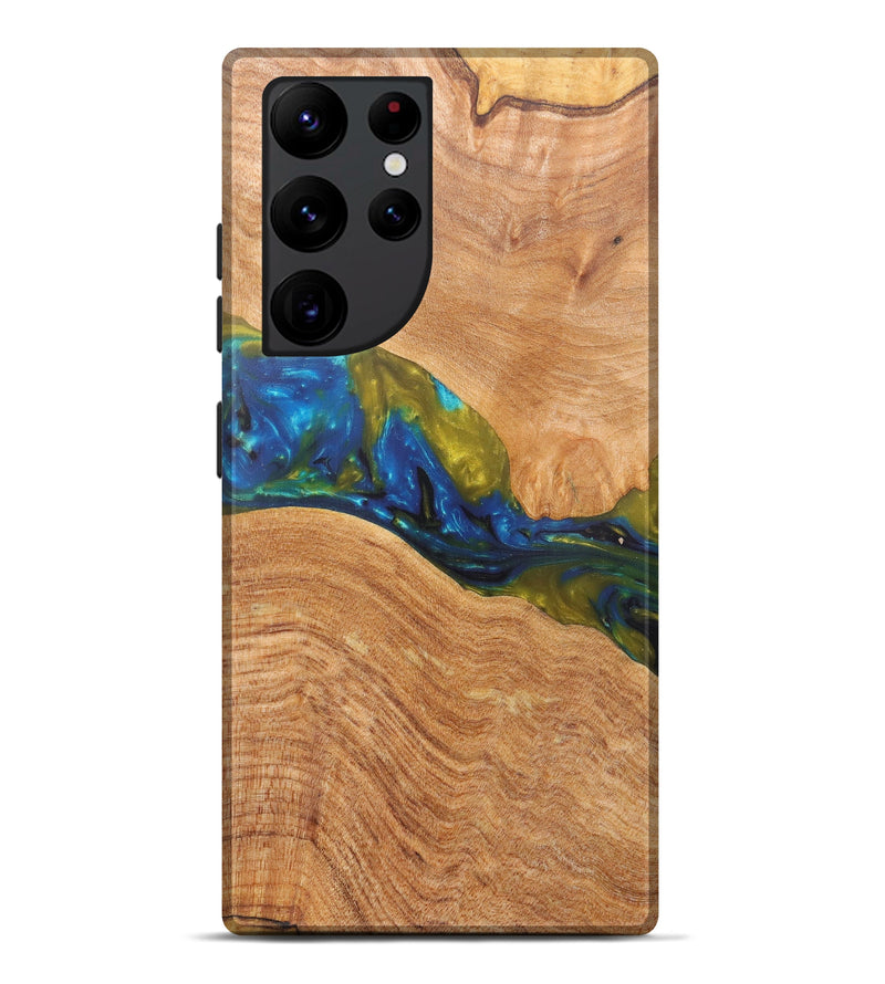 Galaxy S22 Ultra Wood+Resin Live Edge Phone Case - Merrie (Teal & Gold, 607100)