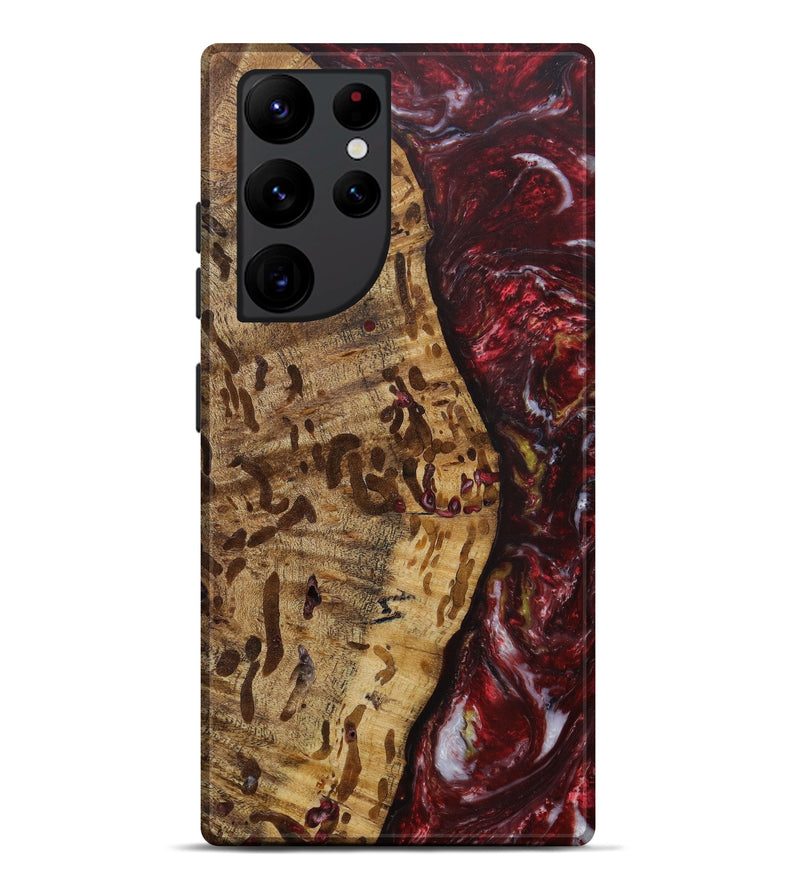 Galaxy S22 Ultra Wood+Resin Live Edge Phone Case - Missy (Dark Red, 610278)