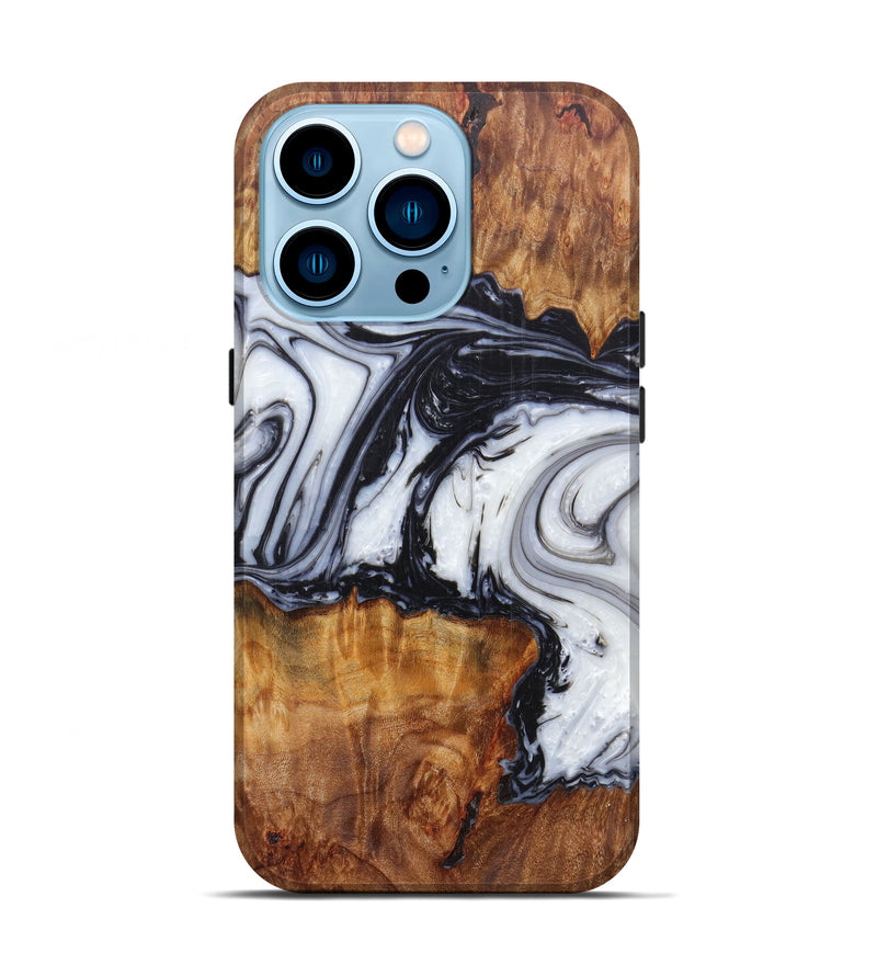 iPhone 14 Pro Wood+Resin Live Edge Phone Case - Kalindi (Black & White, 598619)