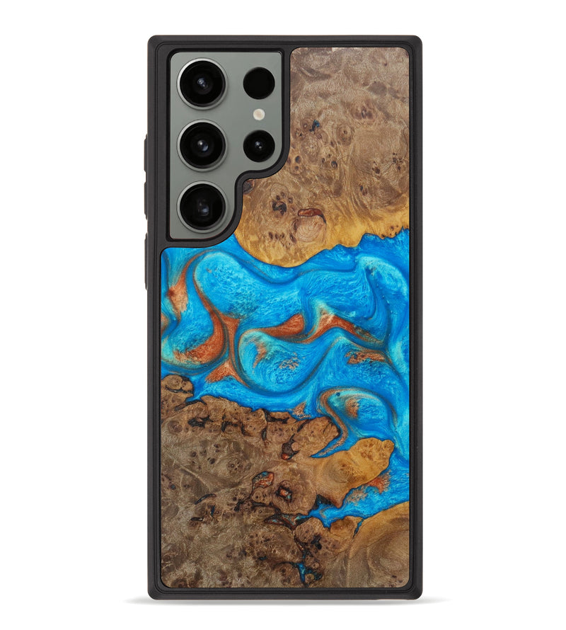 Galaxy S23 Ultra Wood+Resin Phone Case - Jeffry (Teal & Gold, 621810)