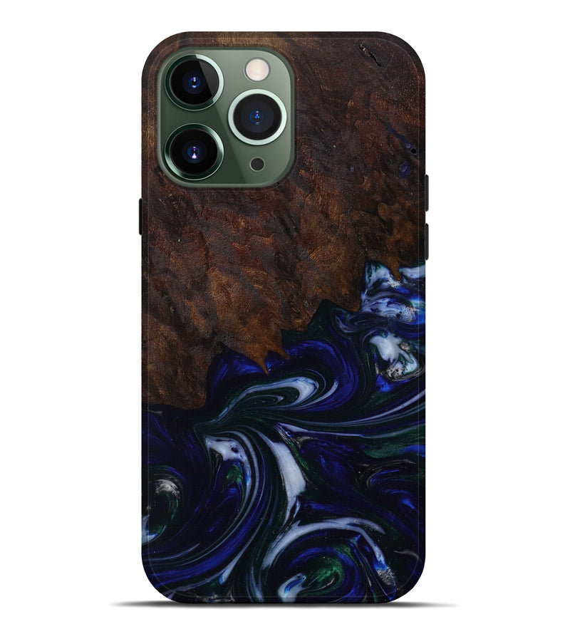 iPhone 13 Pro Max Wood+Resin Live Edge Phone Case - Mavis (Blue, 619898)