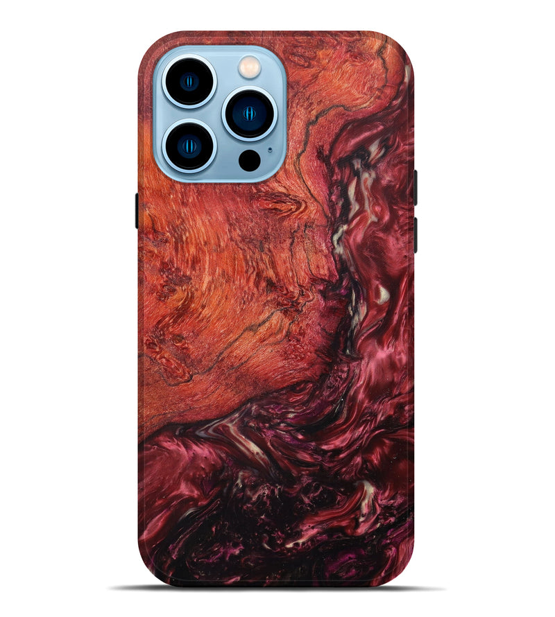iPhone 14 Pro Max Wood+Resin Live Edge Phone Case - Kale (Dark Red, 613901)