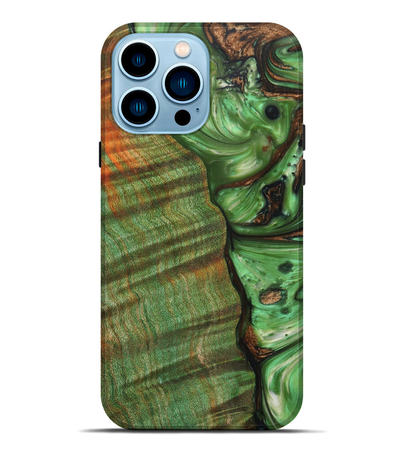 iPhone 14 Pro Max Wood+Resin Live Edge Phone Case - Jodi (Green, 623929)