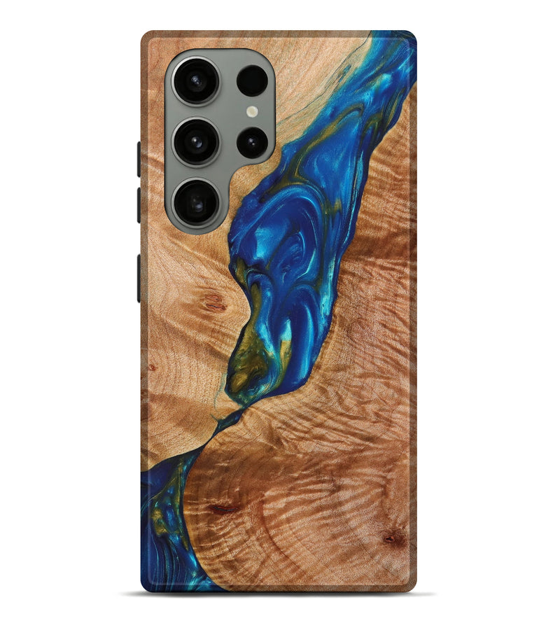 Galaxy S23 Ultra Wood+Resin Live Edge Phone Case - Edith (Teal & Gold, 629769)