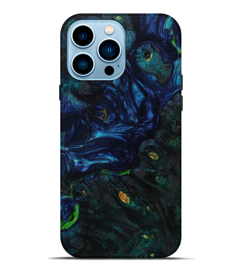 iPhone 14 Pro Max Wood+Resin Live Edge Phone Case - Autumn (Blue, 648354)