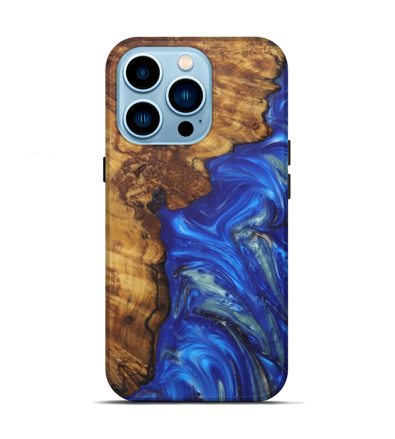 iPhone 14 Pro Wood+Resin Live Edge Phone Case - Rosette (Light Blue, 586292)