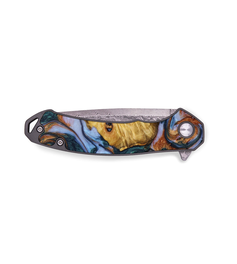 EDC Wood+Resin Pocket Knife - Willard (Teal & Gold, 641475)