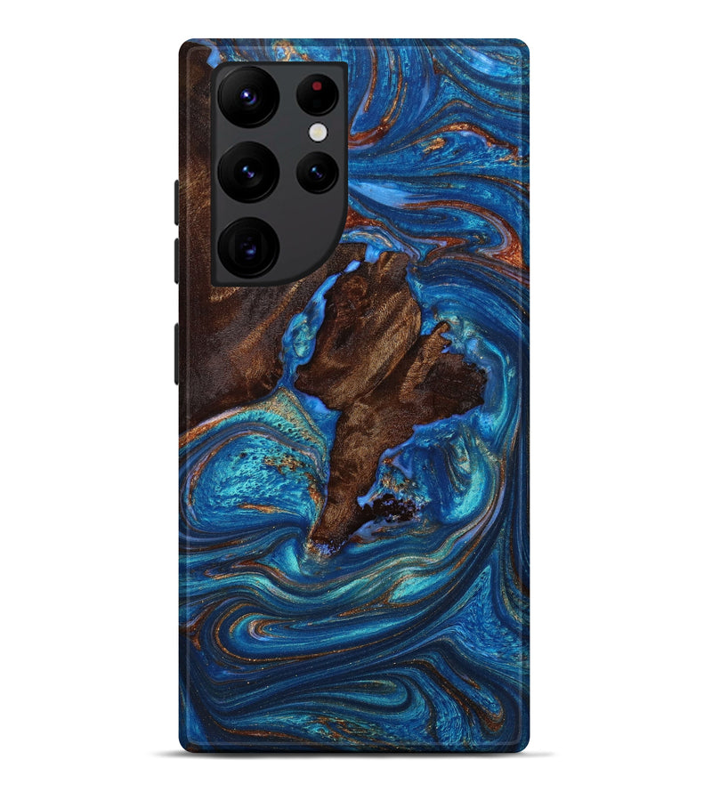 Galaxy S22 Ultra Wood+Resin Live Edge Phone Case - Barry (Teal & Gold, 645649)