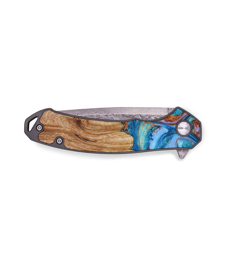 EDC Wood+Resin Pocket Knife - Mindy (Teal & Gold, 641909)