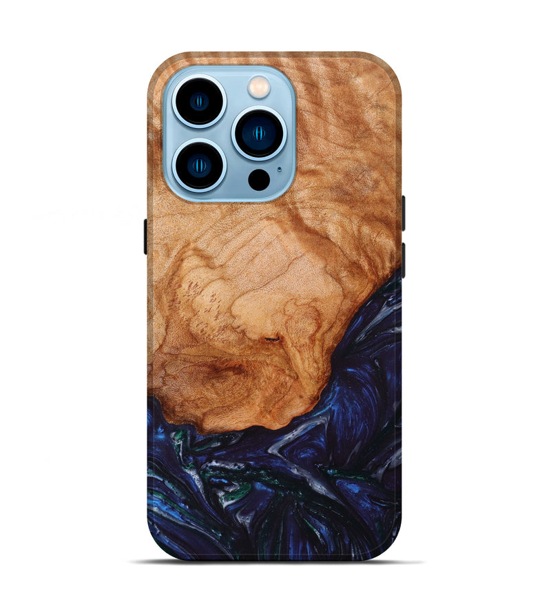 iPhone 14 Pro Wood+Resin Live Edge Phone Case - Wilma (Blue, 638983)