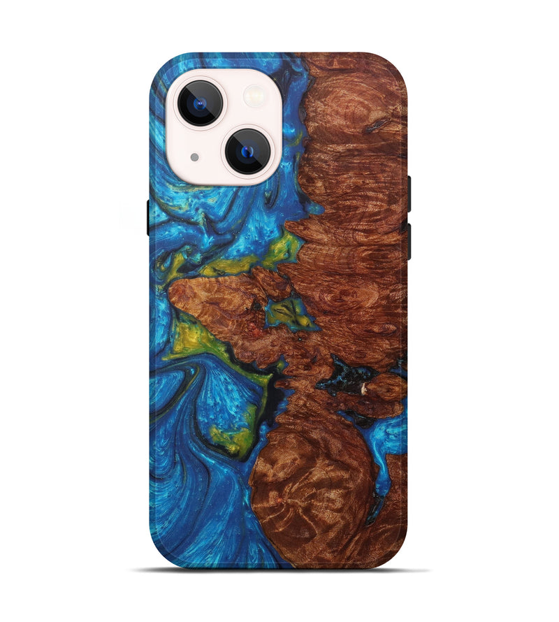 iPhone 13 Wood+Resin Live Edge Phone Case - Sybille (Teal & Gold, 605201)