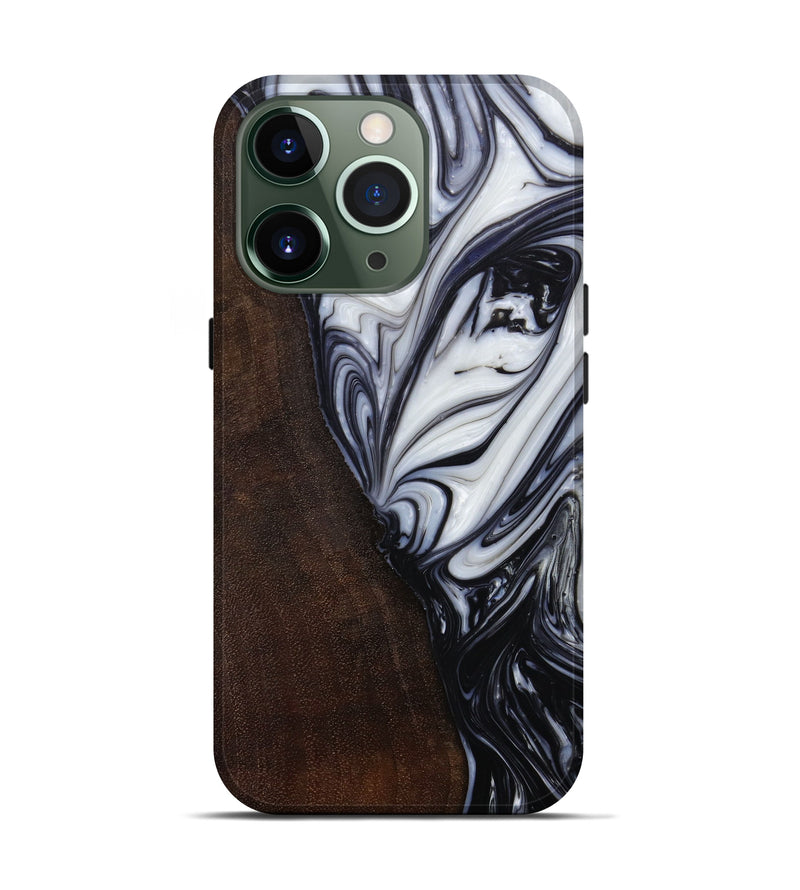 iPhone 13 Pro Wood+Resin Live Edge Phone Case - Darren (Black & White, 622987)